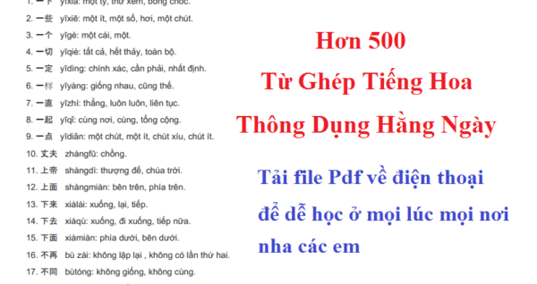 500 từ ghép tiếng Hoa thông dụng hằng ngày