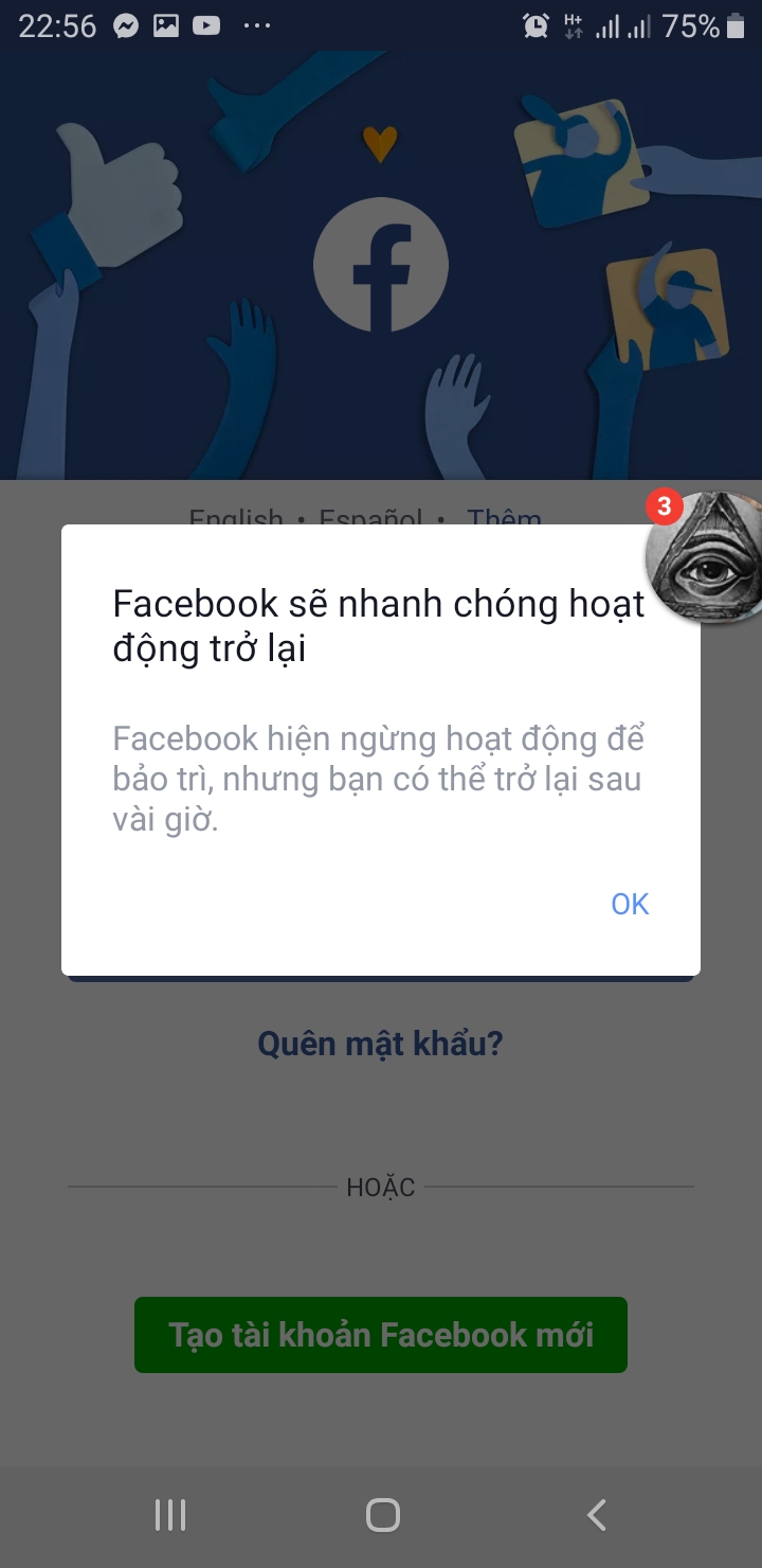 facebook gặp sự cố lỗi không vào được